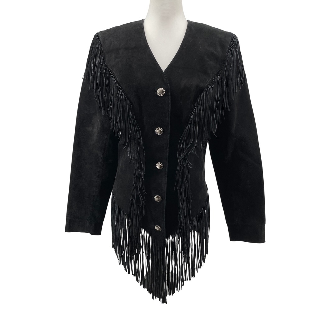 Cripple Creek Fringe Suede Jacket Womens Small Black Western Cowgirl Leather